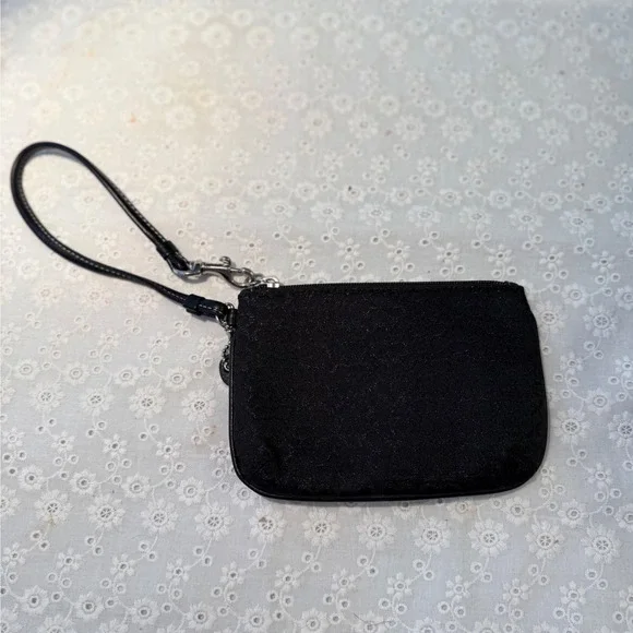 Coach Black Signature Jacquard Shimmer Wristlet Silver Hardware Leather Trim - Picture 8 of 8